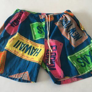 Vintage surf line original jams neon license plate pattern drawstring waist